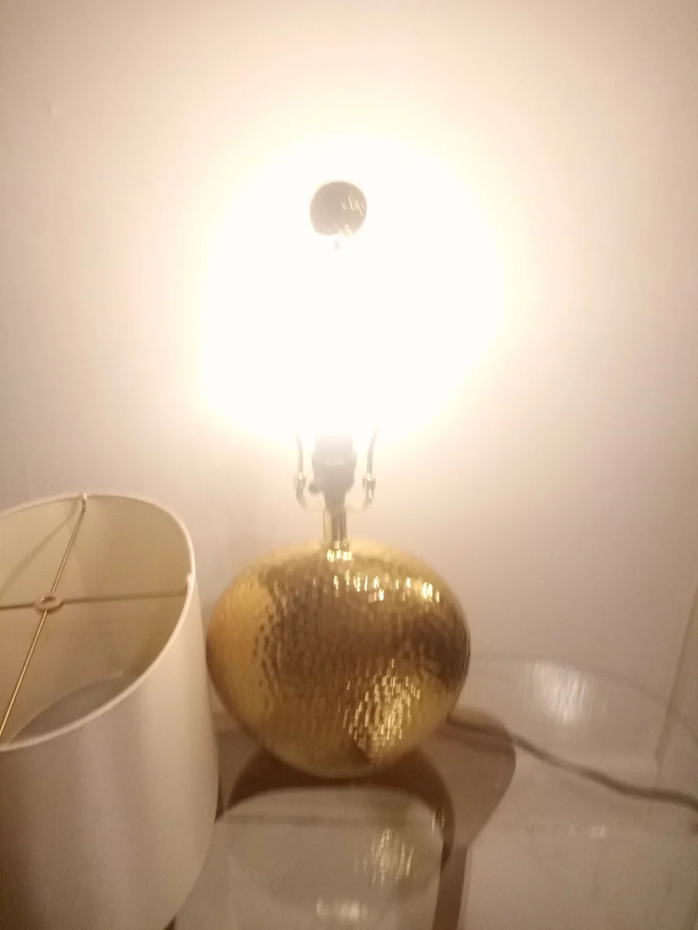 Hammered Gold Globe Table Lamp with White Drum Shade